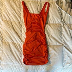 Vibrant Orange Ruched Dress